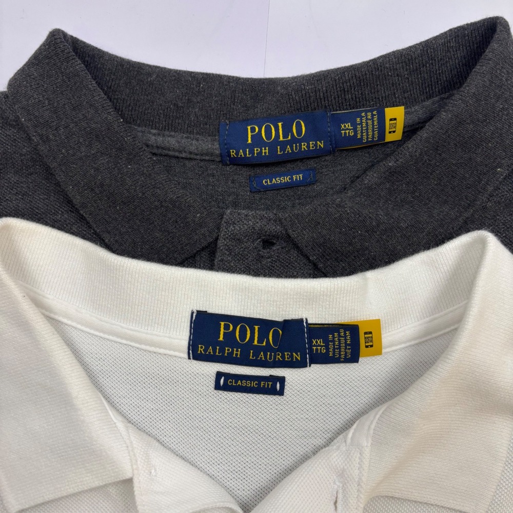 Polo Ralph Lauren Men XXL Classic Fit Polo Shirt Bundle Grey White 2 Pack Lot - Picture 3 of 11